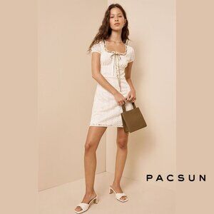 NWT PacSun Beverly & Beck Short Sleeve Belle Lace Trim Mini Dress Cream White XS